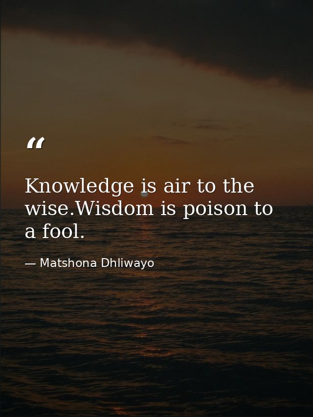 Knowledge is air to the wise.Wisdom is poison to a fool. — Matshona Dhliwayo