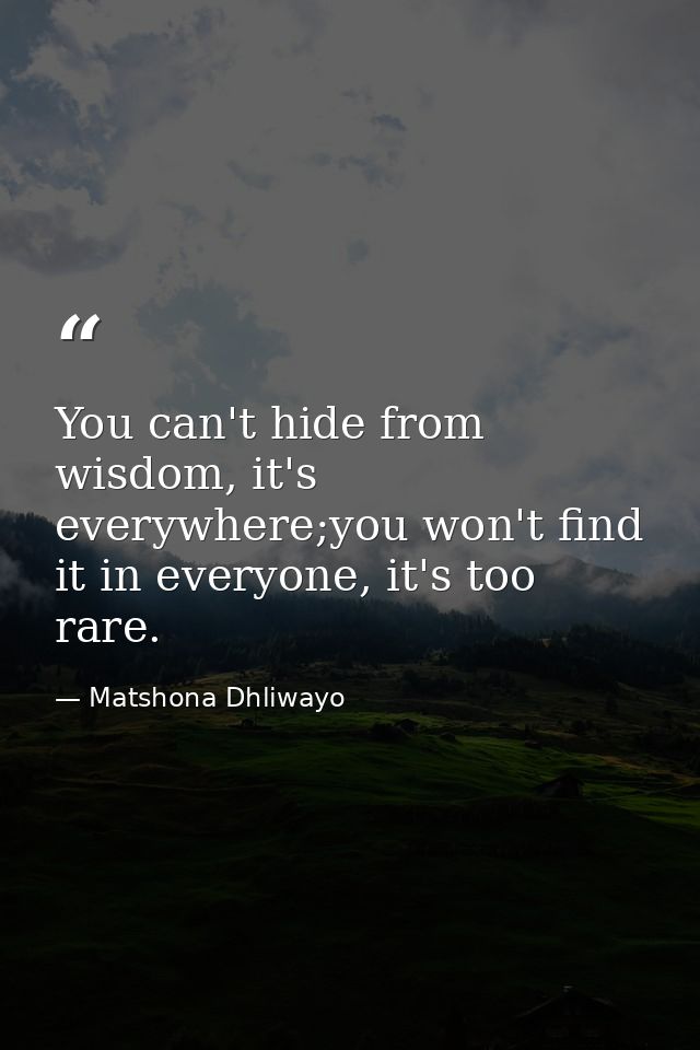 You can't hide from wisdom, it's everywhere;you won't find it in everyone, it's too rare. — Matshona Dhliwayo