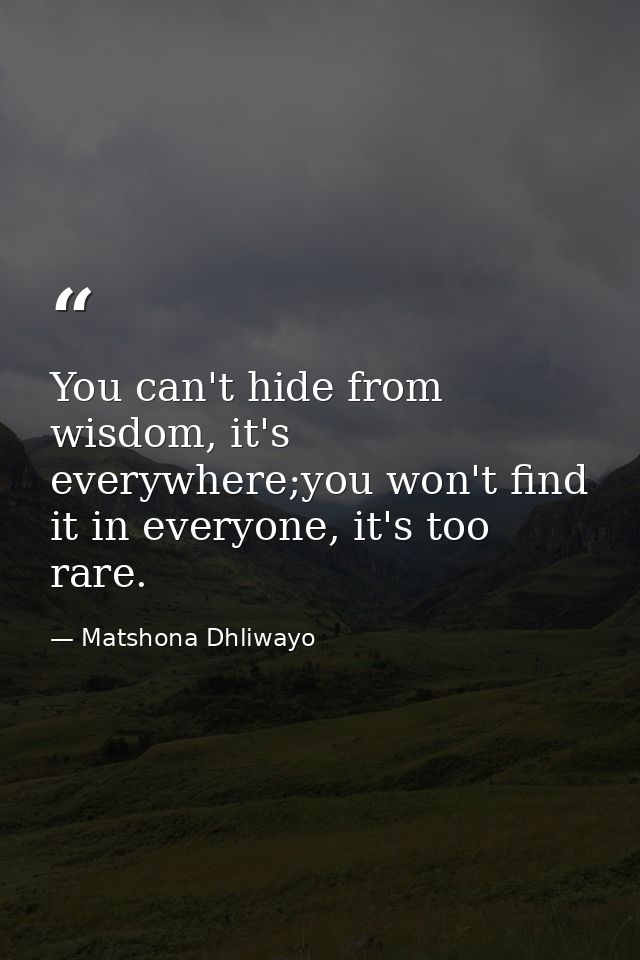 You can't hide from wisdom, it's everywhere;you won't find it in everyone, it's too rare. — Matshona Dhliwayo