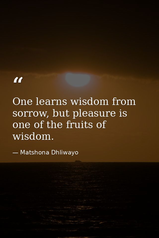 One learns wisdom from sorrow, but pleasure is one of the fruits of wisdom. — Matshona Dhliwayo