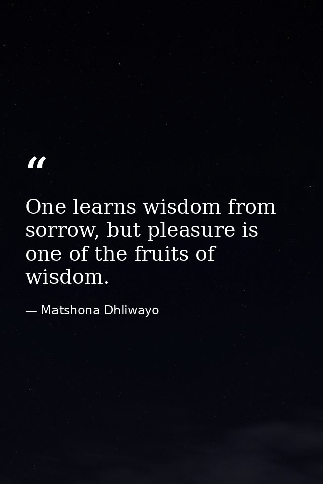 One learns wisdom from sorrow, but pleasure is one of the fruits of wisdom. — Matshona Dhliwayo