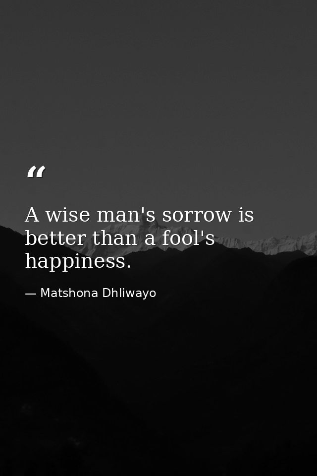 A wise man's sorrow is better than a fool's happiness. — Matshona Dhliwayo