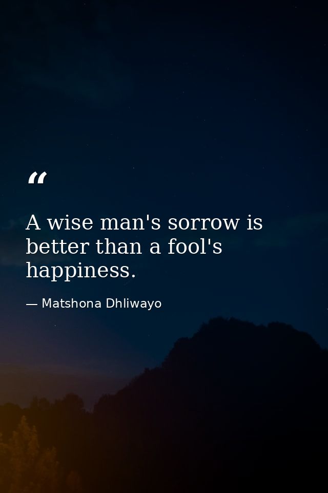 A wise man's sorrow is better than a fool's happiness. — Matshona Dhliwayo