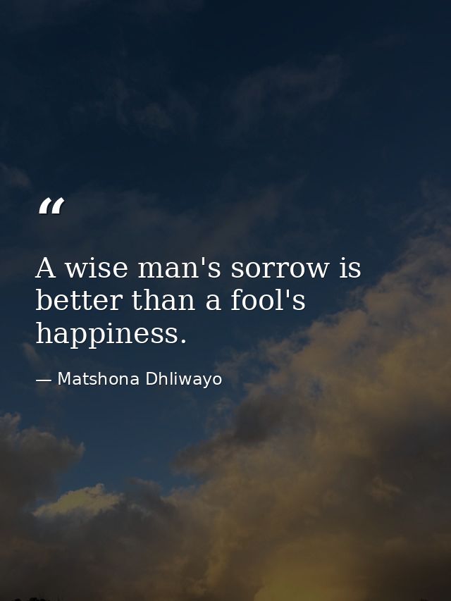 A wise man's sorrow is better than a fool's happiness. — Matshona Dhliwayo