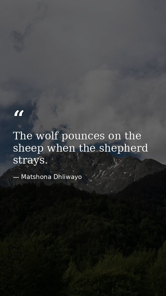 The wolf pounces on the sheep when the shepherd strays. — Matshona Dhliwayo
