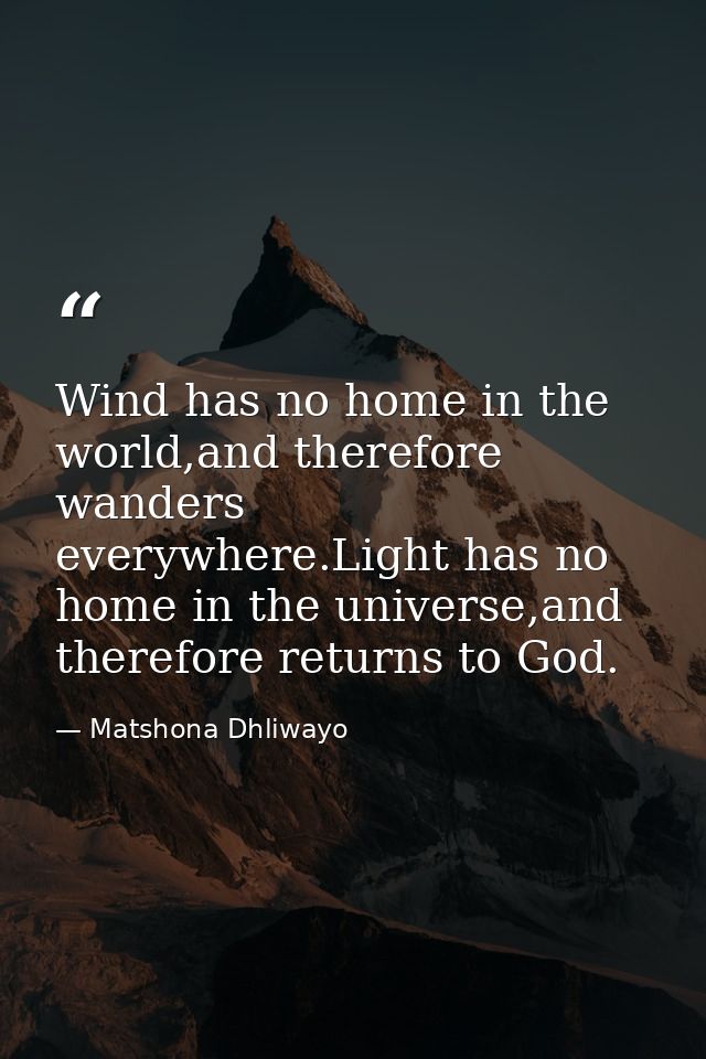 Wind has no home in the world,and therefore wanders everywhere.Light has no home in the universe,and therefore returns t — Matshona Dhliwayo