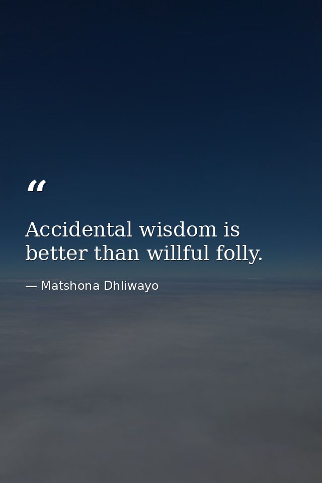 Accidental wisdom is better than willful folly. — Matshona Dhliwayo