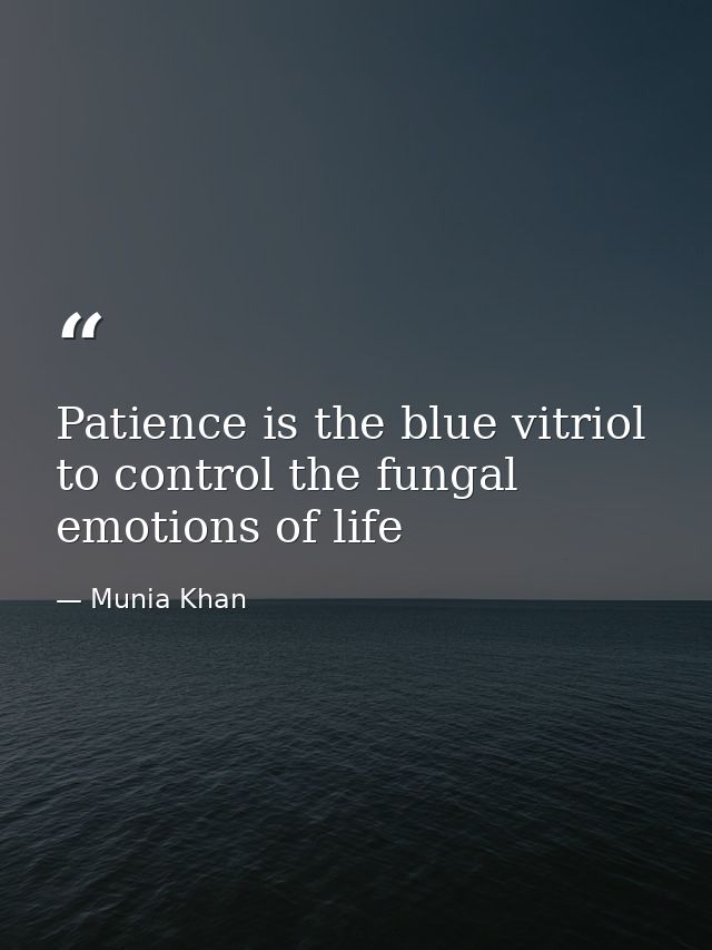 Patience is the blue vitriol to control the fungal emotions of life — Munia Khan