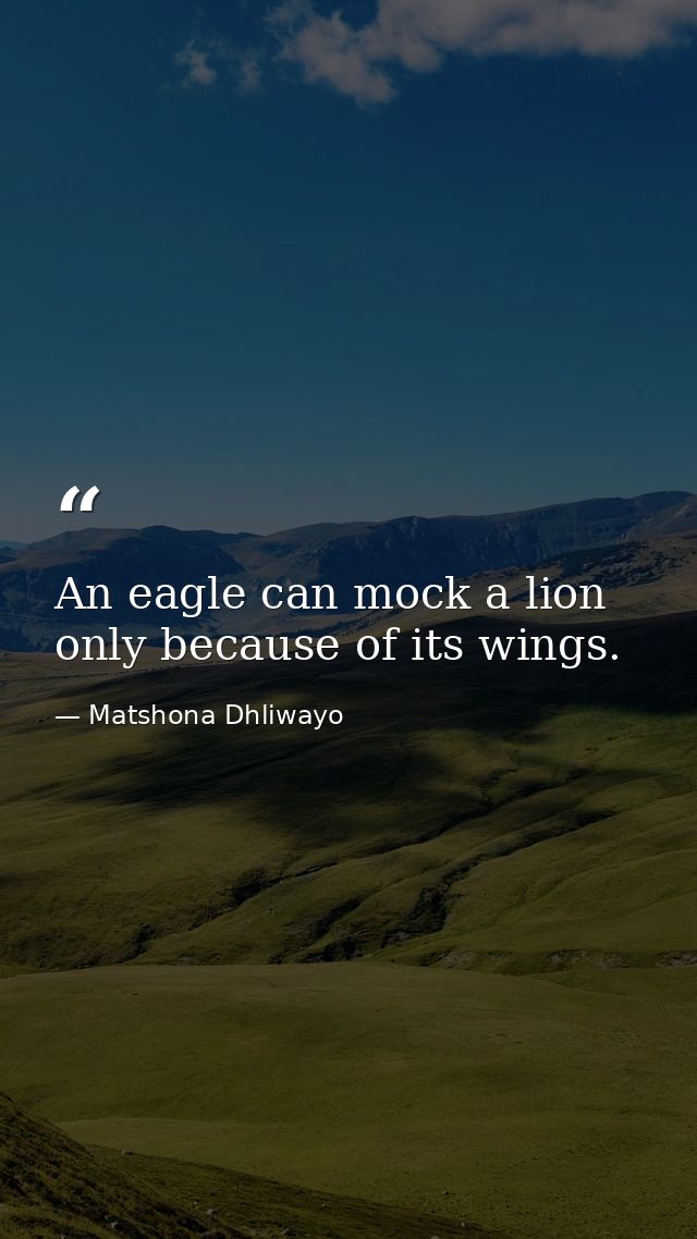 An eagle can mock a lion only because of its wings. — Matshona Dhliwayo