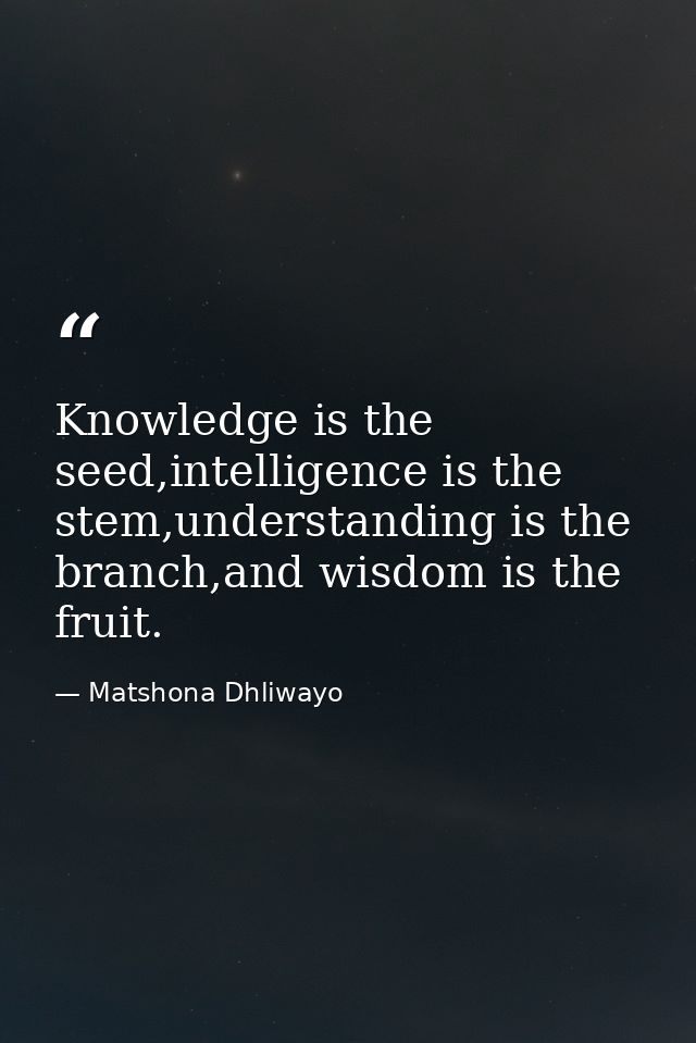 Knowledge is the seed,intelligence is the stem,understanding is the branch,and wisdom is the fruit. — Matshona Dhliwayo