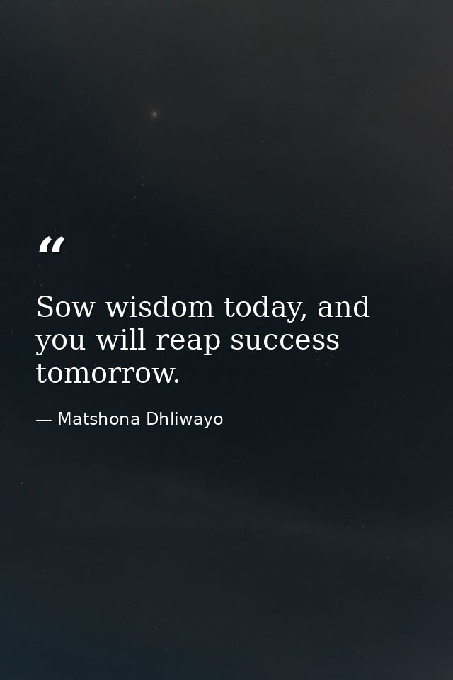 Sow wisdom today, and you will reap success tomorrow. — Matshona Dhliwayo