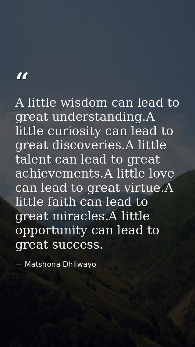 A little wisdom can lead to great understanding.A little curiosity can lead to great discoveries.A little talent can lea — Matshona Dhliwayo