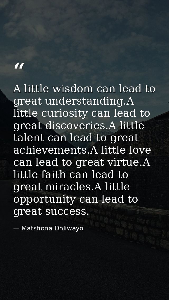 A little wisdom can lead to great understanding.A little curiosity can lead to great discoveries.A little talent can lea — Matshona Dhliwayo