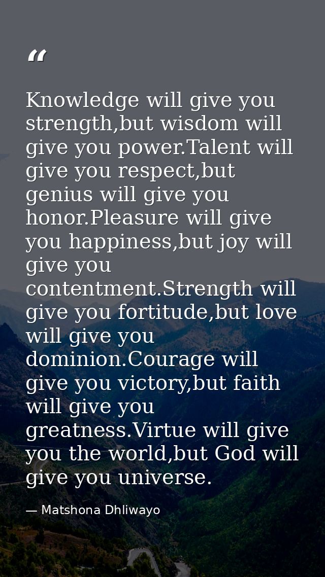 Knowledge will give you strength,but wisdom will give you power.Talent will give you respect,but genius will give you ho — Matshona Dhliwayo