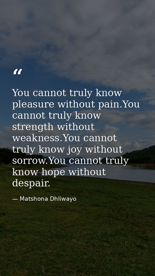 You cannot truly know pleasure without pain.You cannot truly know strength without weakness.You cannot truly know joy wi — Matshona Dhliwayo