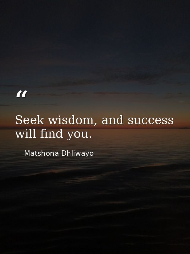 Seek wisdom, and success will find you. — Matshona Dhliwayo