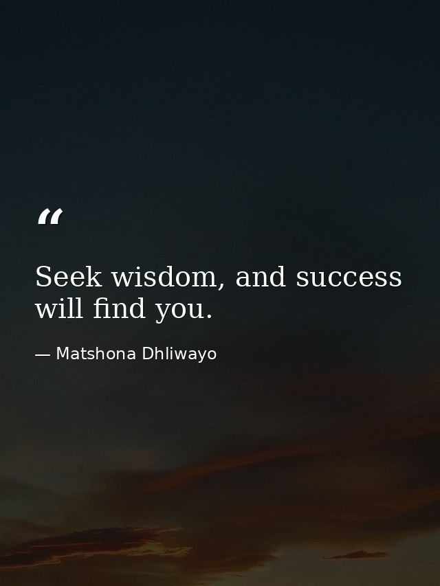 Seek wisdom, and success will find you. — Matshona Dhliwayo