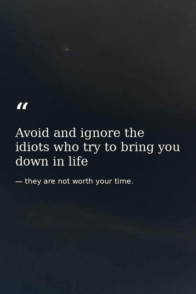 Avoid and ignore the idiots who try to bring you down in life — they are not worth your time.