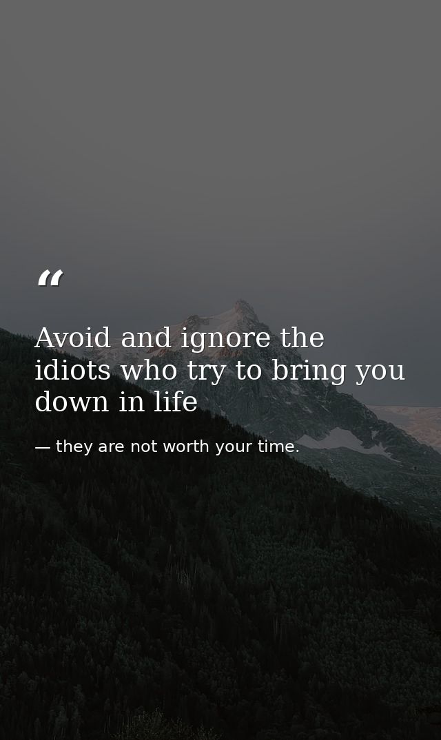 Avoid and ignore the idiots who try to bring you down in life — they are not worth your time.