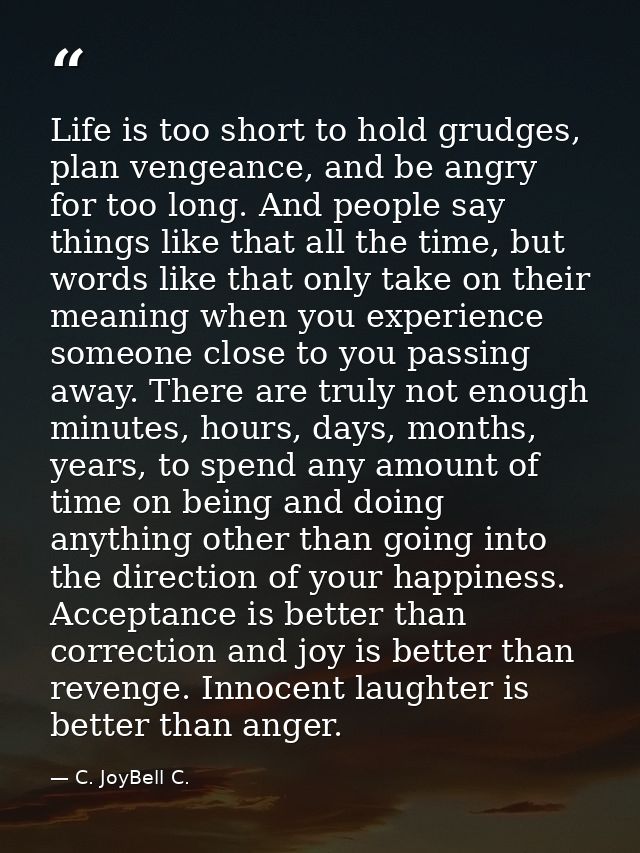 Life is too short to hold grudges, plan vengeance, and be angry for too long. And people say things like that all the ti — C. JoyBell C.