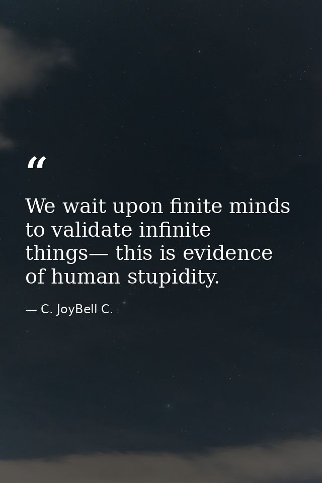 We wait upon finite minds to validate infinite things— this is evidence of human stupidity. — C. JoyBell C.