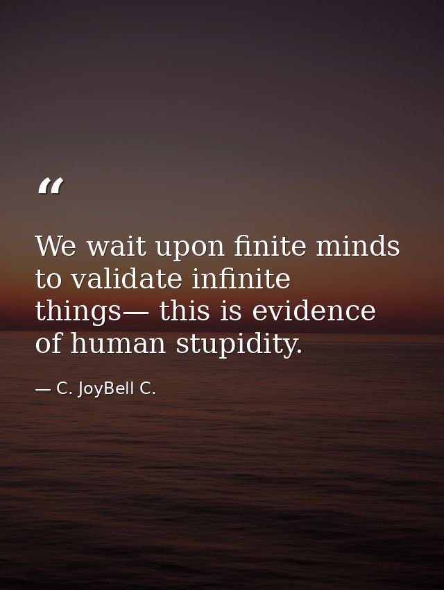 We wait upon finite minds to validate infinite things— this is evidence of human stupidity. — C. JoyBell C.