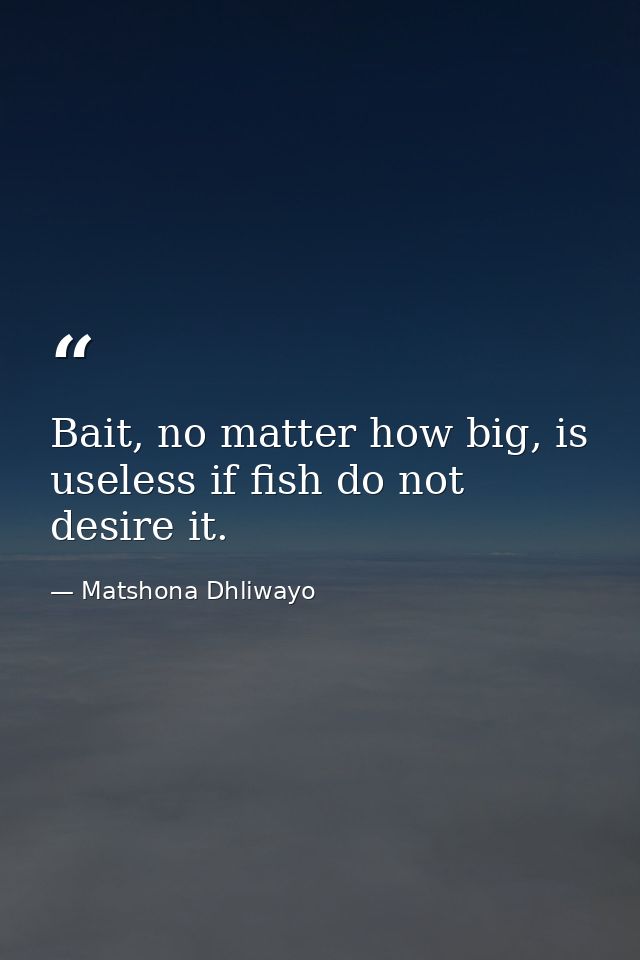 Bait, no matter how big, is useless if fish do not desire it. — Matshona Dhliwayo
