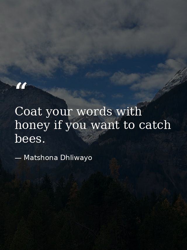 Coat your words with honey if you want to catch bees. — Matshona Dhliwayo