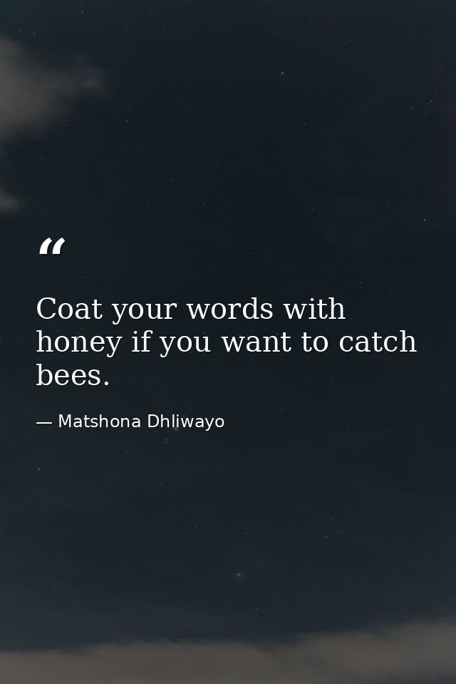 Coat your words with honey if you want to catch bees. — Matshona Dhliwayo