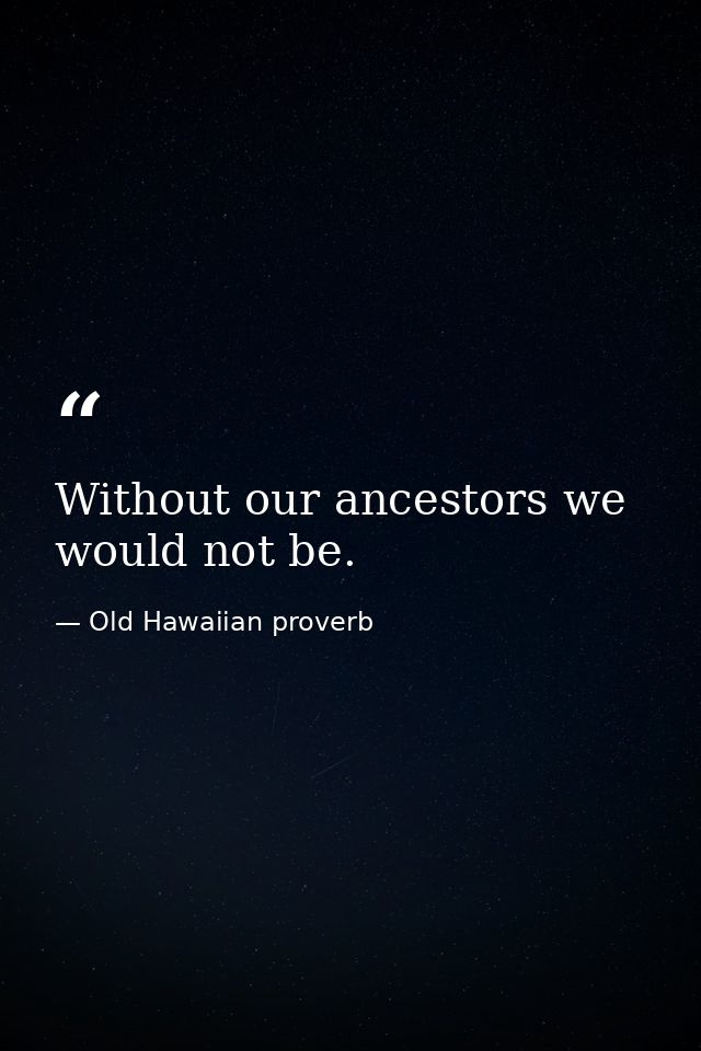 Without our ancestors we would not be. — Old Hawaiian proverb