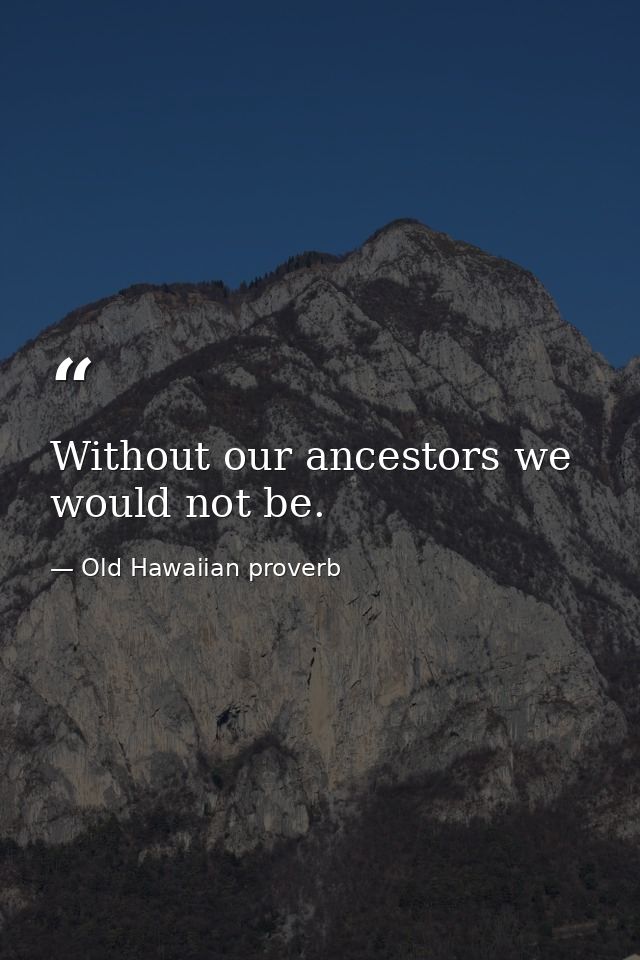 Without our ancestors we would not be. — Old Hawaiian proverb