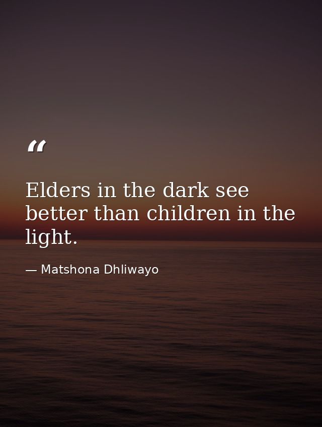Elders in the dark see better than children in the light. — Matshona Dhliwayo