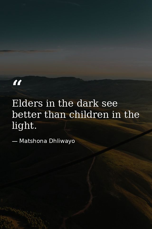 Elders in the dark see better than children in the light. — Matshona Dhliwayo