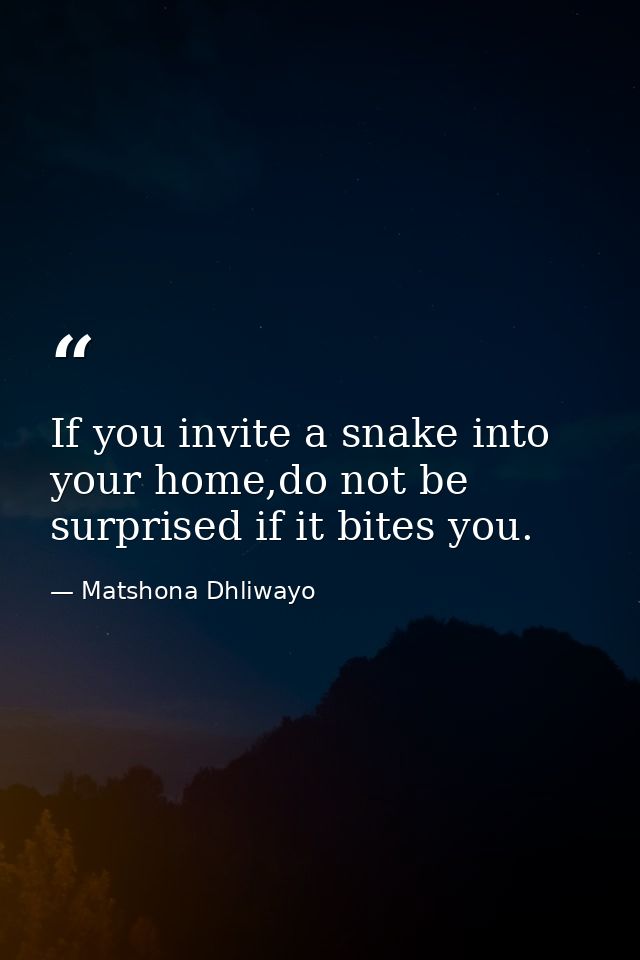 If you invite a snake into your home,do not be surprised if it bites you. — Matshona Dhliwayo