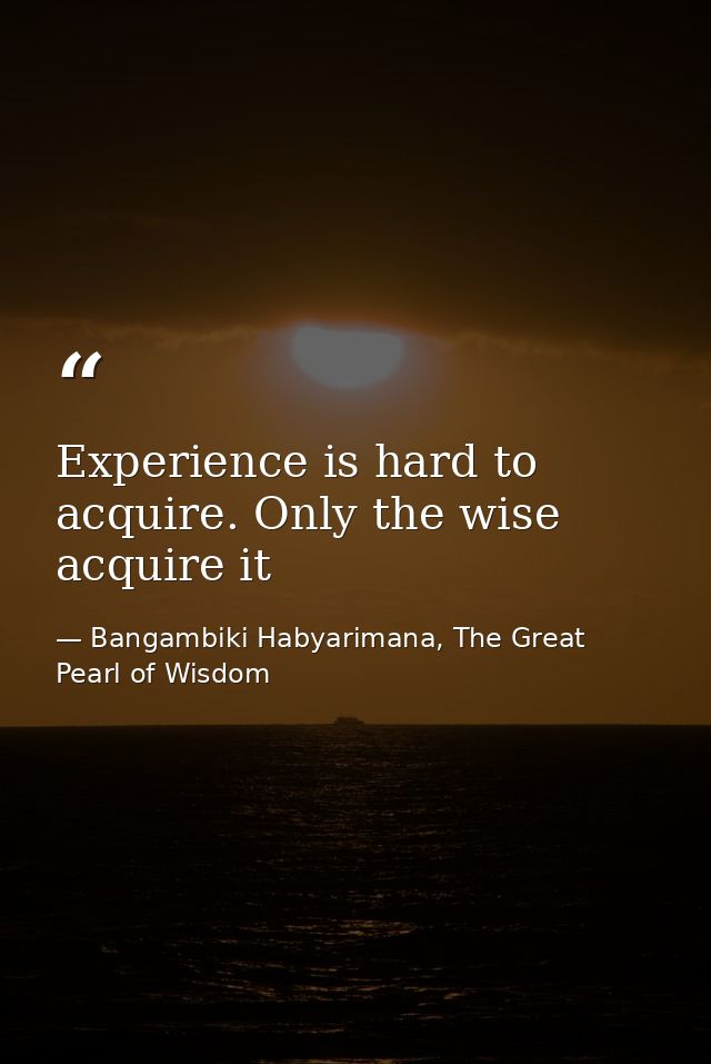 Experience is hard to acquire. Only the wise acquire it — Bangambiki Habyarimana, The Great Pearl of Wisdom