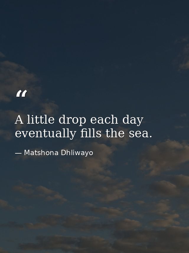 A little drop each day eventually fills the sea. — Matshona Dhliwayo
