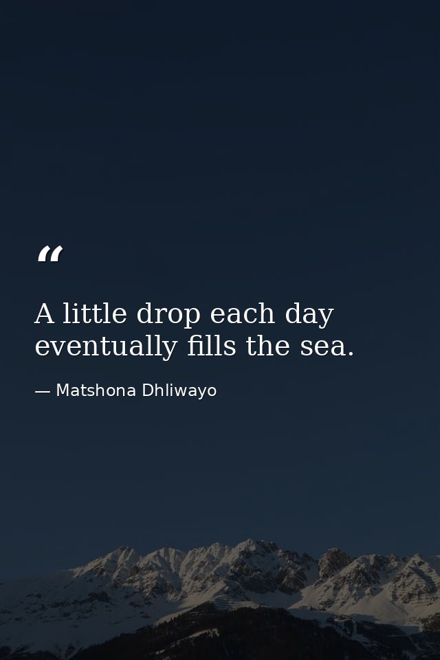 A little drop each day eventually fills the sea. — Matshona Dhliwayo