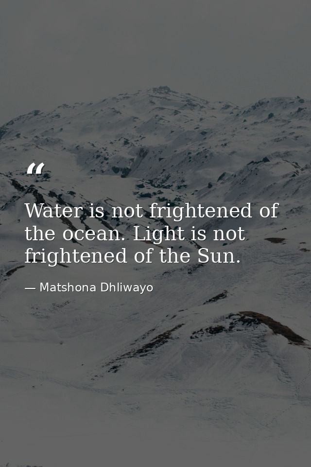 Water is not frightened of the ocean. Light is not frightened of the Sun. — Matshona Dhliwayo