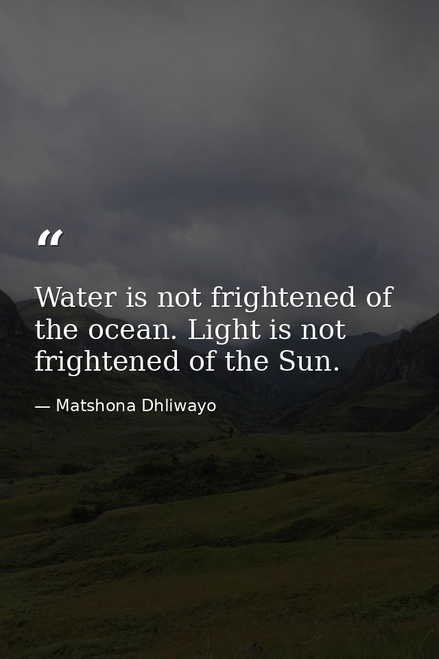 Water is not frightened of the ocean. Light is not frightened of the Sun. — Matshona Dhliwayo
