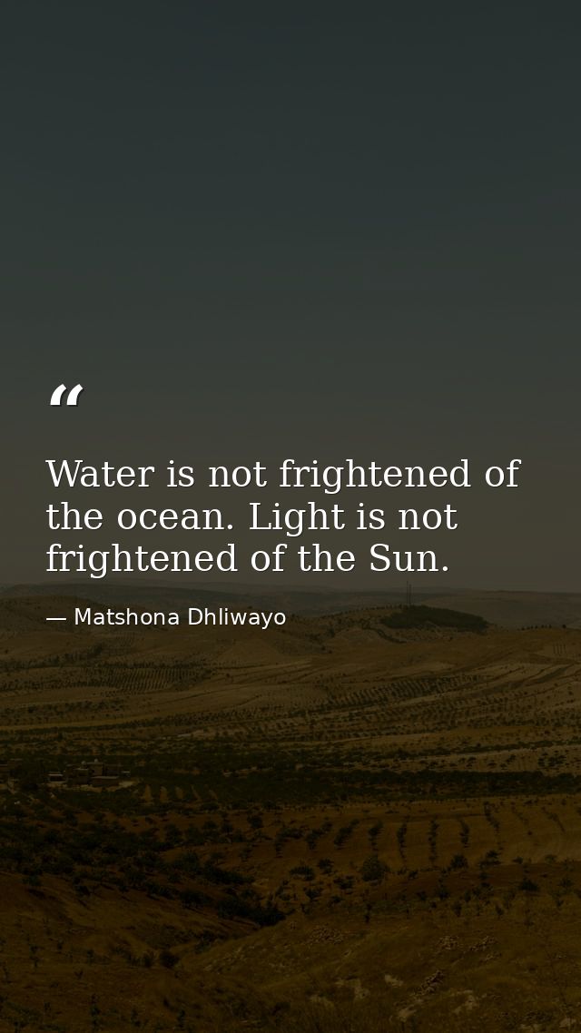 Water is not frightened of the ocean. Light is not frightened of the Sun. — Matshona Dhliwayo