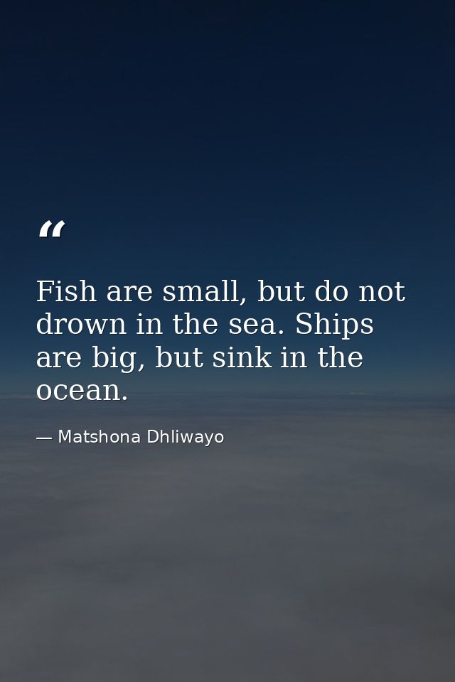 Fish are small, but do not drown in the sea. Ships are big, but sink in the ocean. — Matshona Dhliwayo
