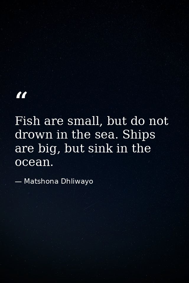 Fish are small, but do not drown in the sea. Ships are big, but sink in the ocean. — Matshona Dhliwayo