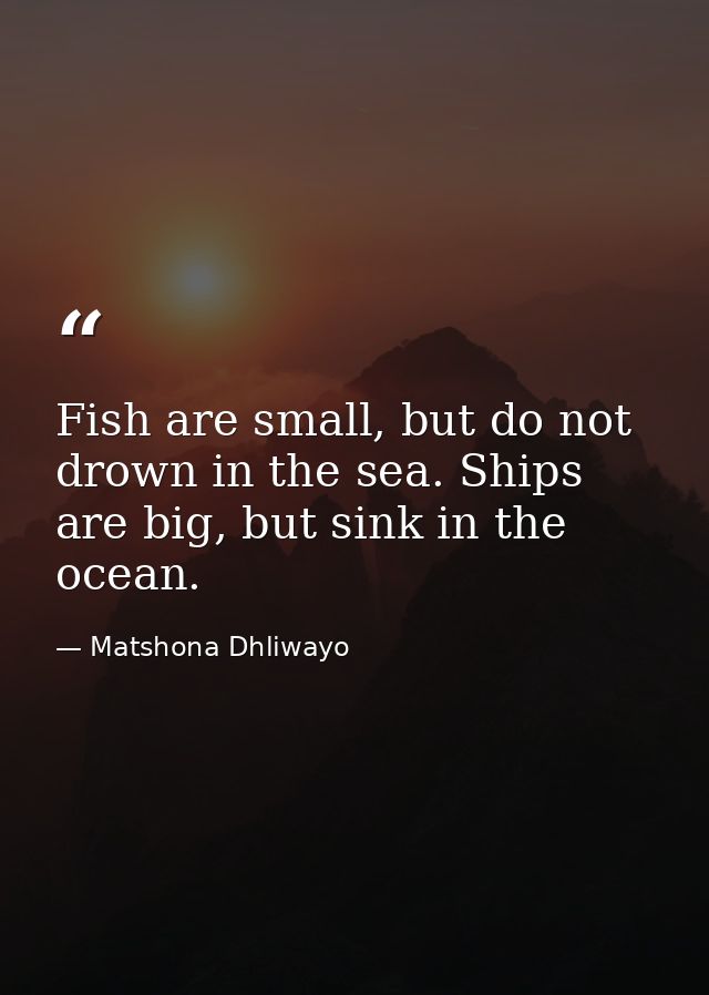 Fish are small, but do not drown in the sea. Ships are big, but sink in the ocean. — Matshona Dhliwayo