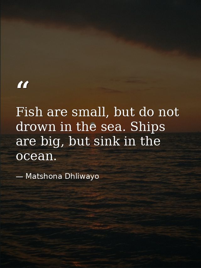 Fish are small, but do not drown in the sea. Ships are big, but sink in the ocean. — Matshona Dhliwayo