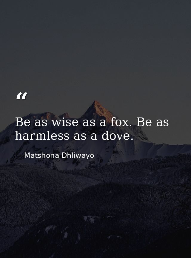 Be as wise as a fox. Be as harmless as a dove. — Matshona Dhliwayo