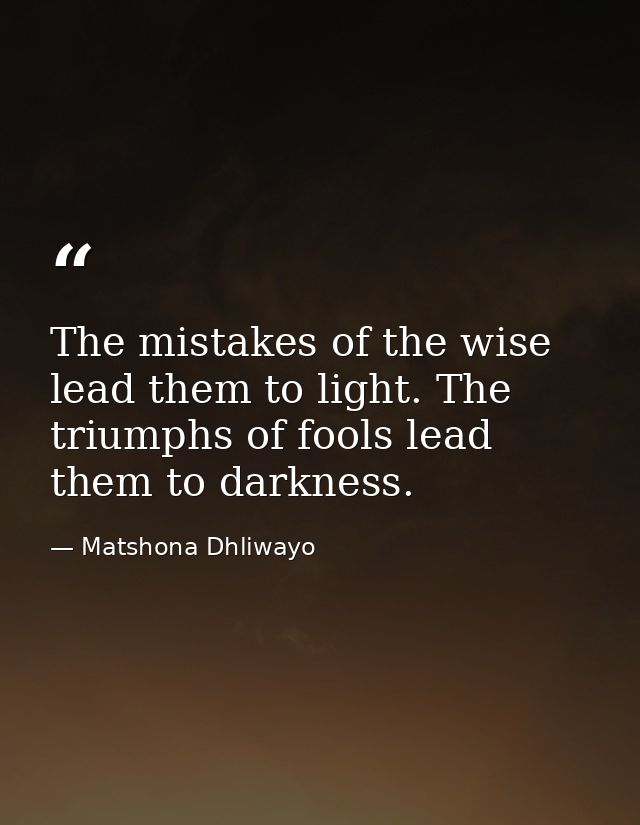The mistakes of the wise lead them to light. The triumphs of fools lead them to darkness. — Matshona Dhliwayo