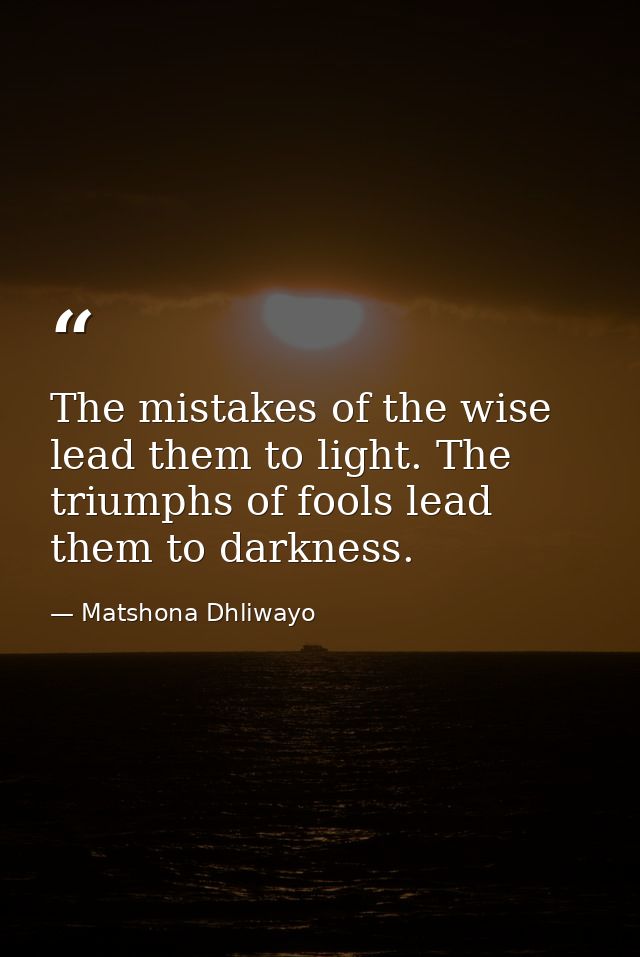 The mistakes of the wise lead them to light. The triumphs of fools lead them to darkness. — Matshona Dhliwayo