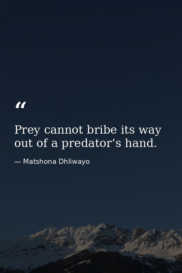 Prey cannot bribe its way out of a predator’s hand. — Matshona Dhliwayo
