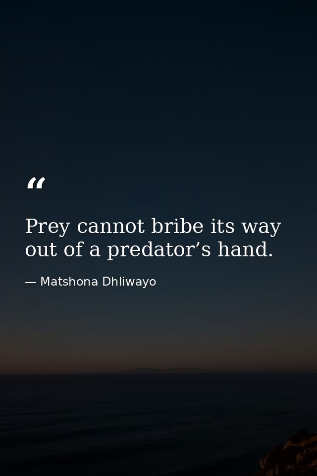 Prey cannot bribe its way out of a predator’s hand. — Matshona Dhliwayo