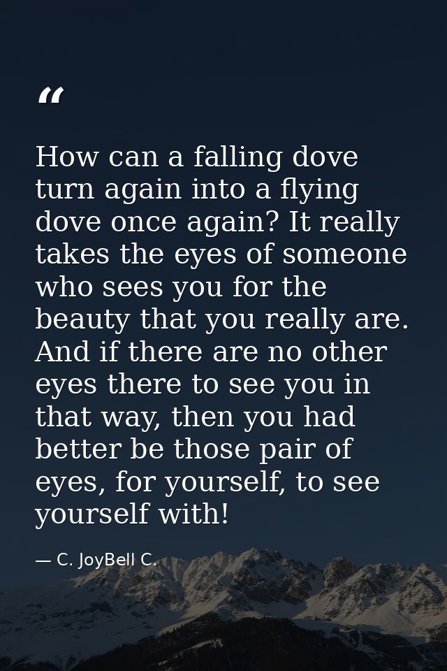 How can a falling dove turn again into a flying dove once again? It really takes the eyes of someone who sees you for th — C. JoyBell C.